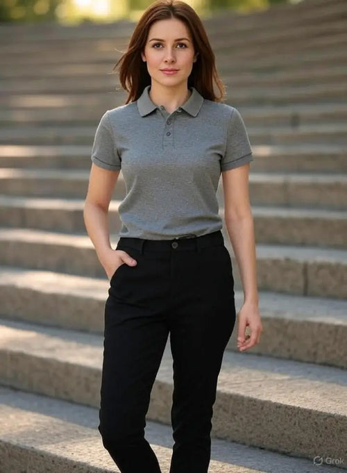 Women Grey Polo T- Shirt Adistar Sialkot Pakistan