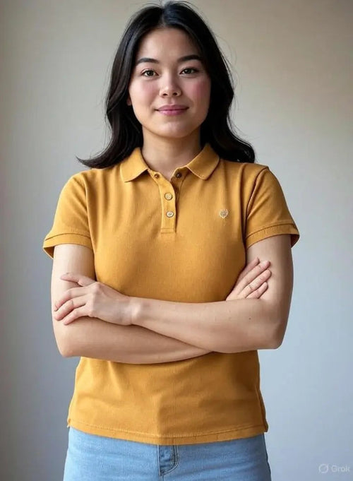 Women Mustard Yellow Polo T- Shirt Adistar Sialkot Pakistan