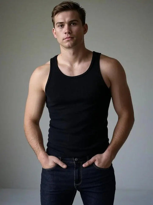 Man Black Tank Top Adistar Sialkot Pakistan