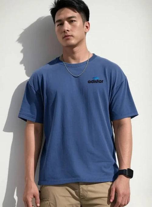 Men Drop Shoulder T Shirt Blue Adistar Sialkot Pakistan