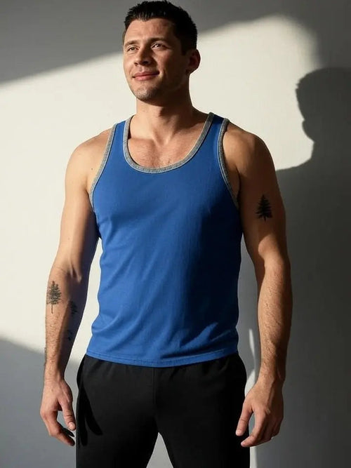 Man Blue Gray Tank Top Adistar Sialkot Pakistan