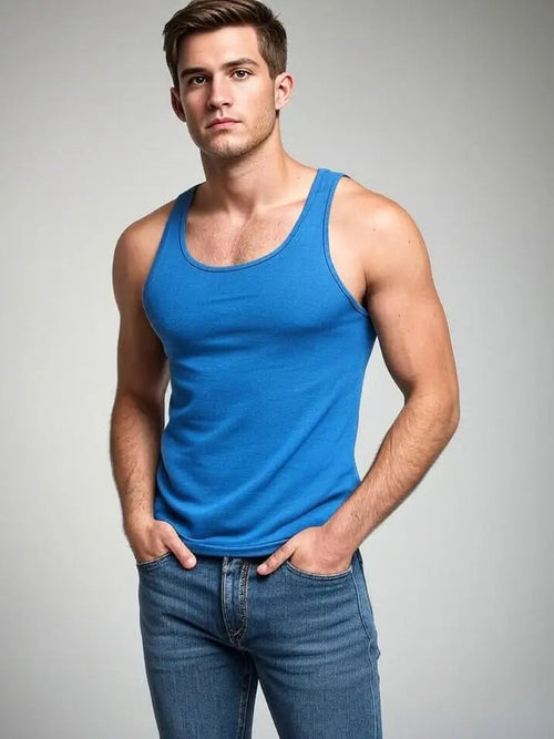 Man Blue Tank Top Adistar Sialkot Pakistan