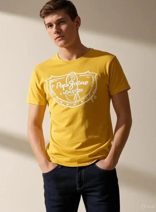 Men Yellow Puff Printing T-Shirt Adistar Sialkot Pakistan