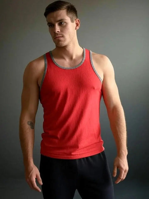 Man Red Gray Tank Top Adistar Sialkot Pakistan