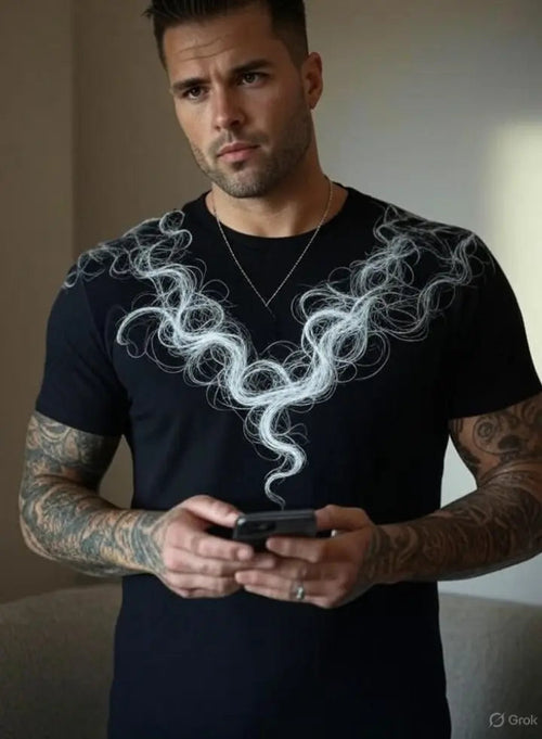 Men Black Reflector Printing T-Shirt Adistar Sialkot Pakistan