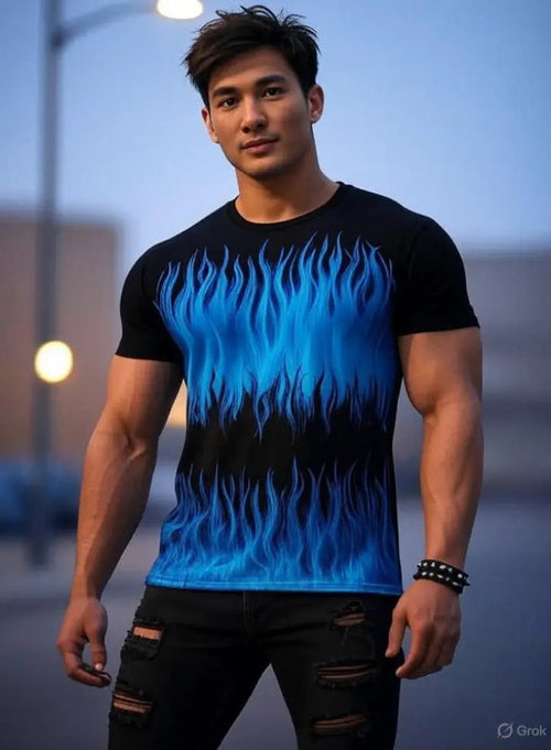 Men Black Reflector Printing T-Shirt Adistar Sialkot Pakistan