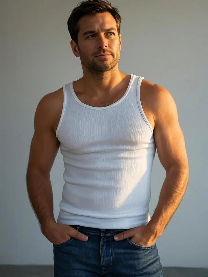Man White Tank Top Adistar Sialkot Pakistan