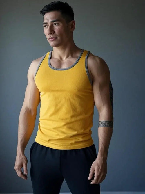 Man Yellow Gray Tank Top Adistar Sialkot Pakistan